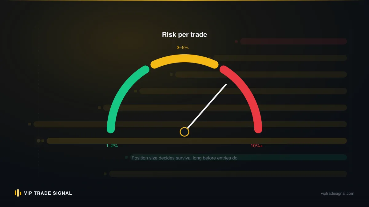 Gauge illustration showing risk per trade held at one percent of account balance