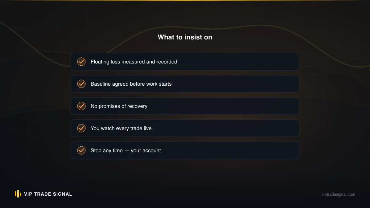 Checklist of written safeguards to demand before signing any account management agreement