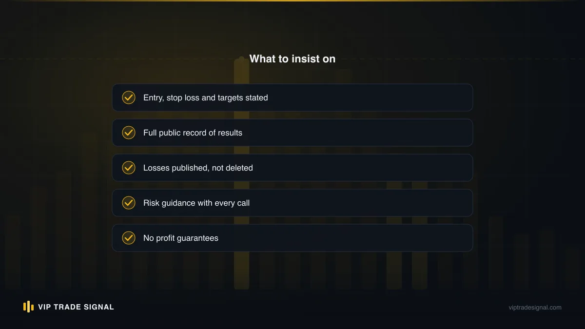 Pre-trade checklist for evaluating any free signal channel