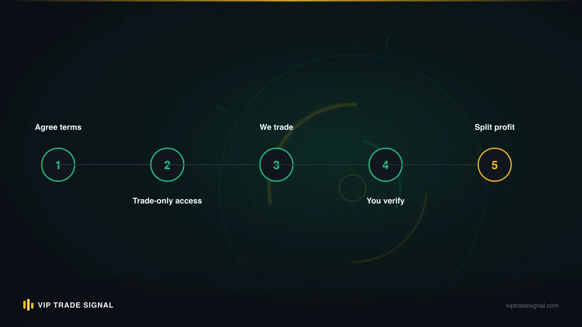 Timeline from self-funded trading through verified track record to first clients and a real business