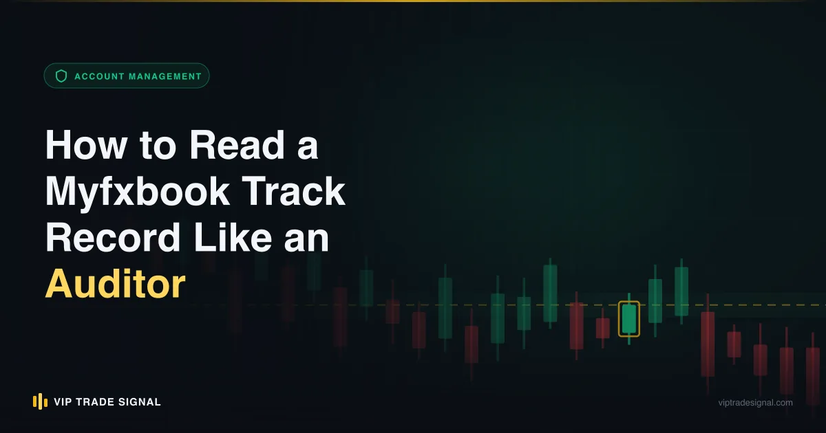 Annotated Myfxbook-style account page with audit callouts on the badges, drawdown and history tabs