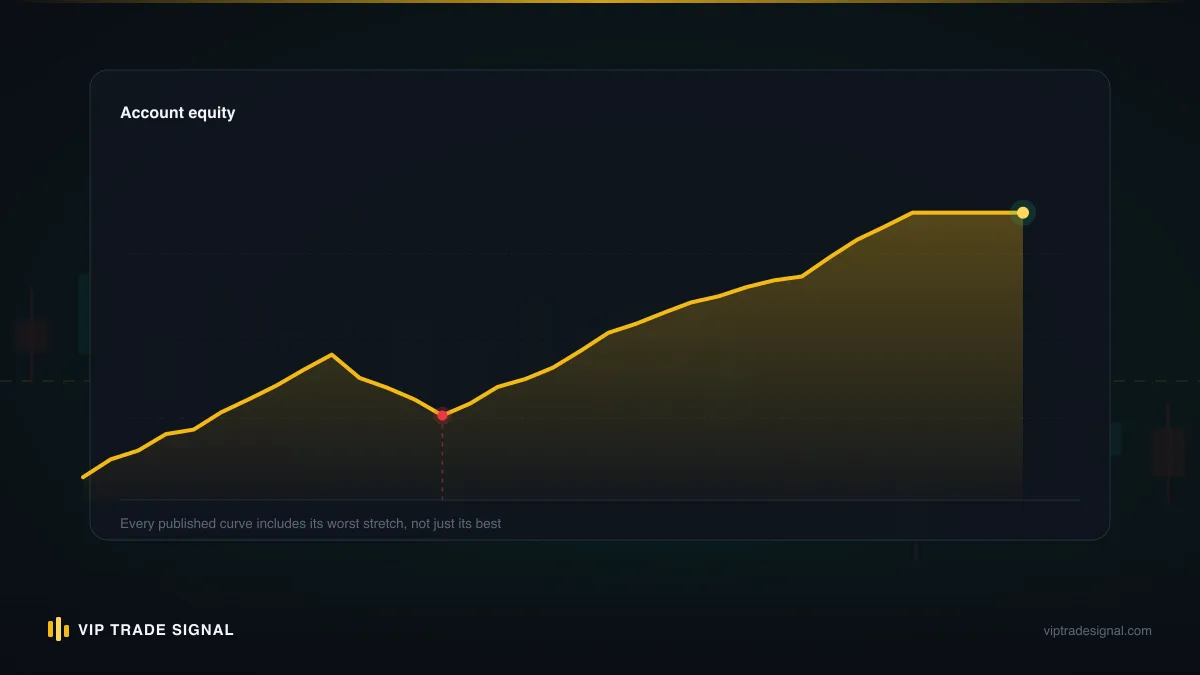 Projected range for a small managed gold account, best case, base case, and drawdown case