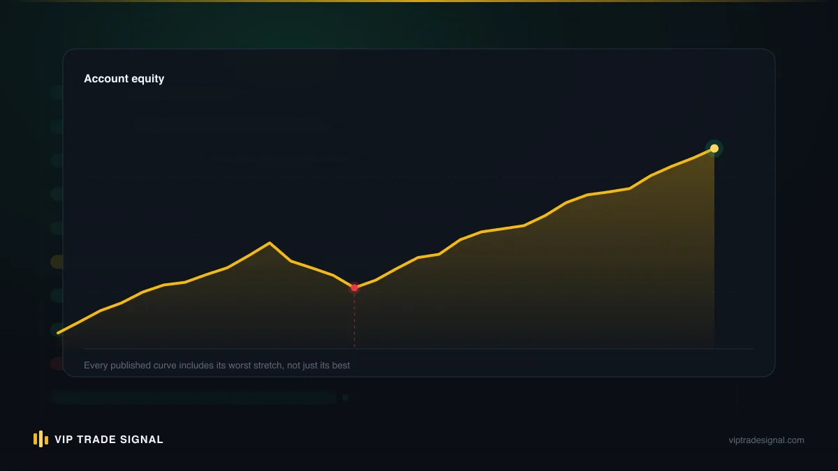 The typical learning-curve equity path: an early drawdown, a long flat grind, then slow gains