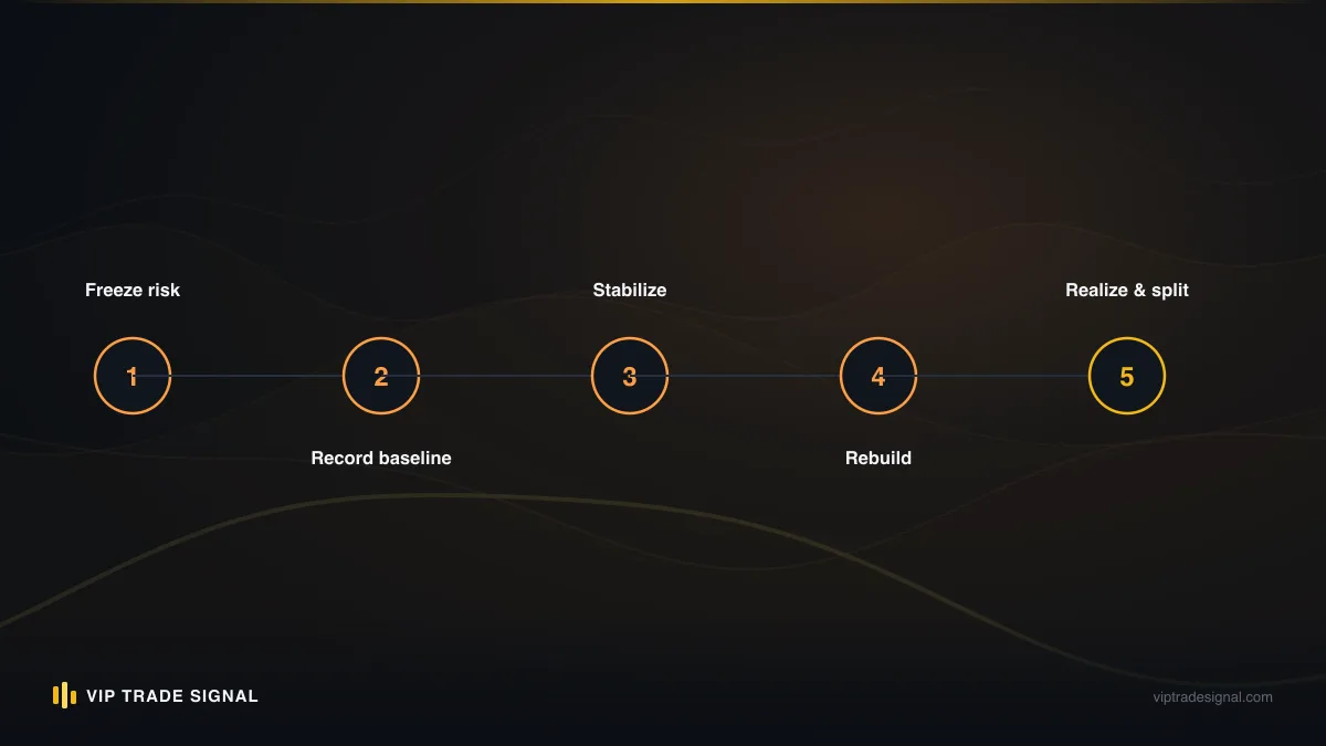 Worksheet showing the four calculation steps from equity to pips remaining