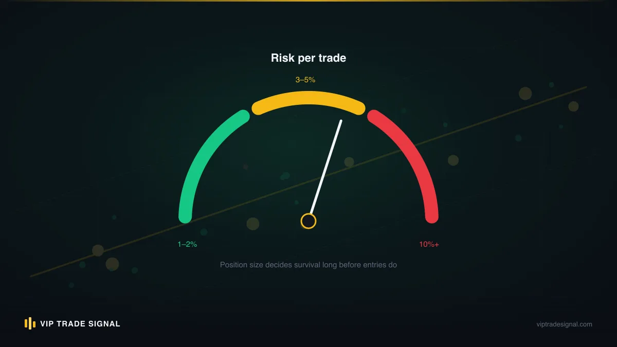 Risk dial showing how per-trade risk moves both average return and worst-case drawdown