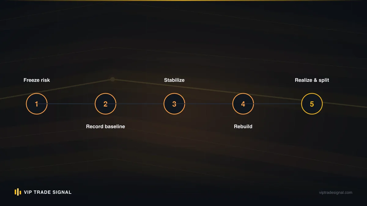Staged rebuild plan showing size increases earned through process milestones rather than profit