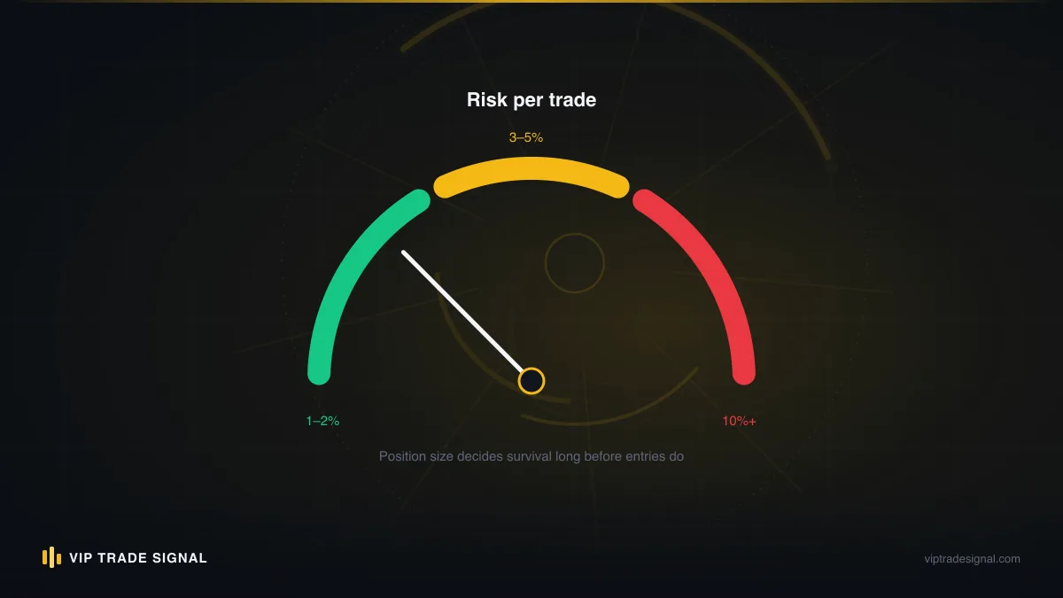 A risk gauge marking normal drawdown, review zone, and hard stop
