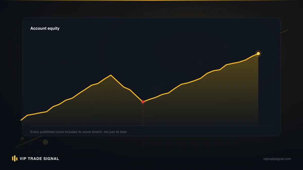 Equity curve of a single afternoon: a small planned loss followed by a near-vertical collapse over forty minutes