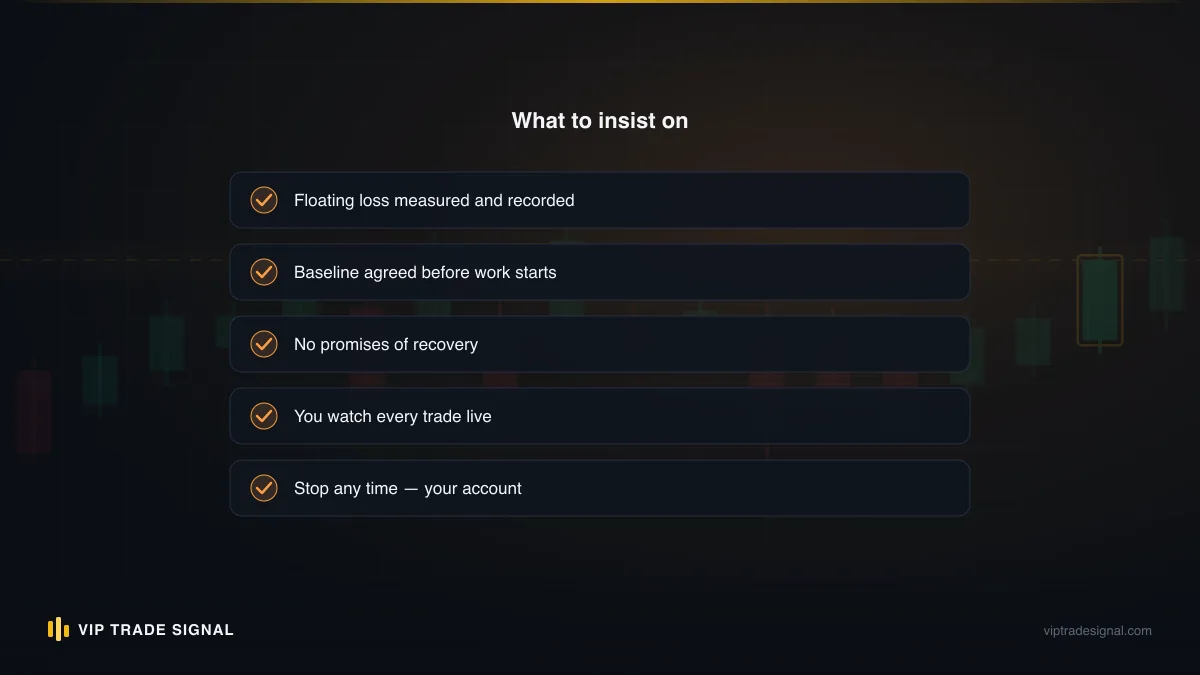 Fifteen-point checklist scorecard with traffic-light scoring for a trading account health check