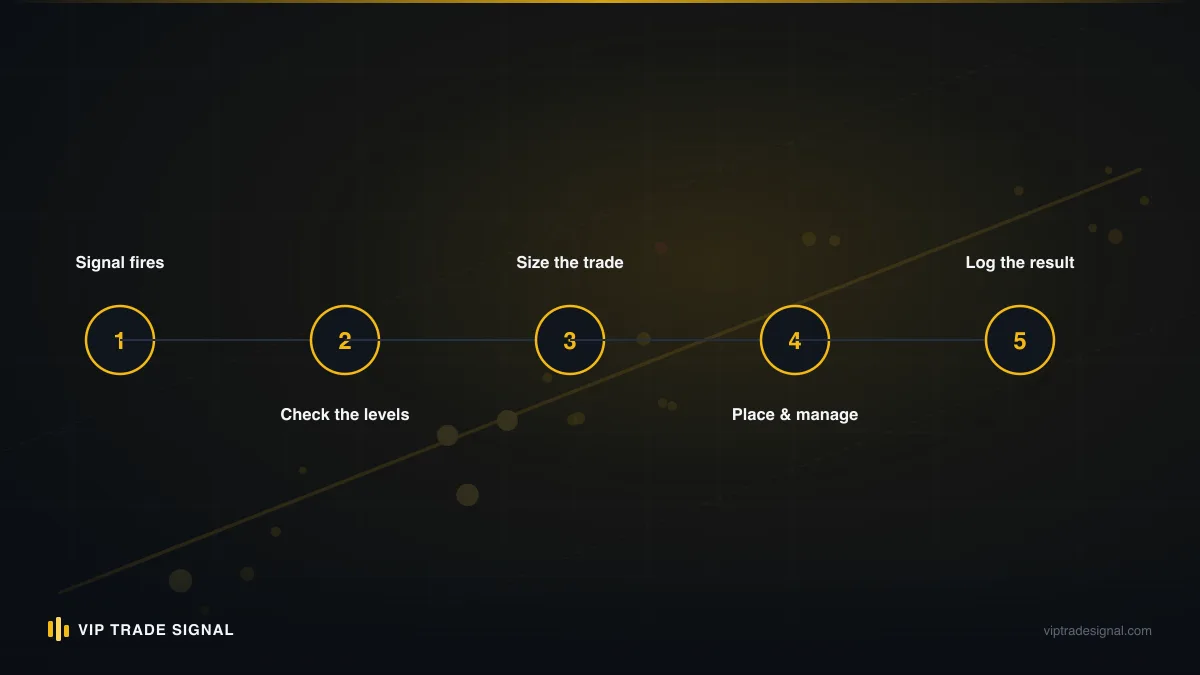 Setup path from choosing a broker through verification, deposit and VIP activation, with checkpoints along the way