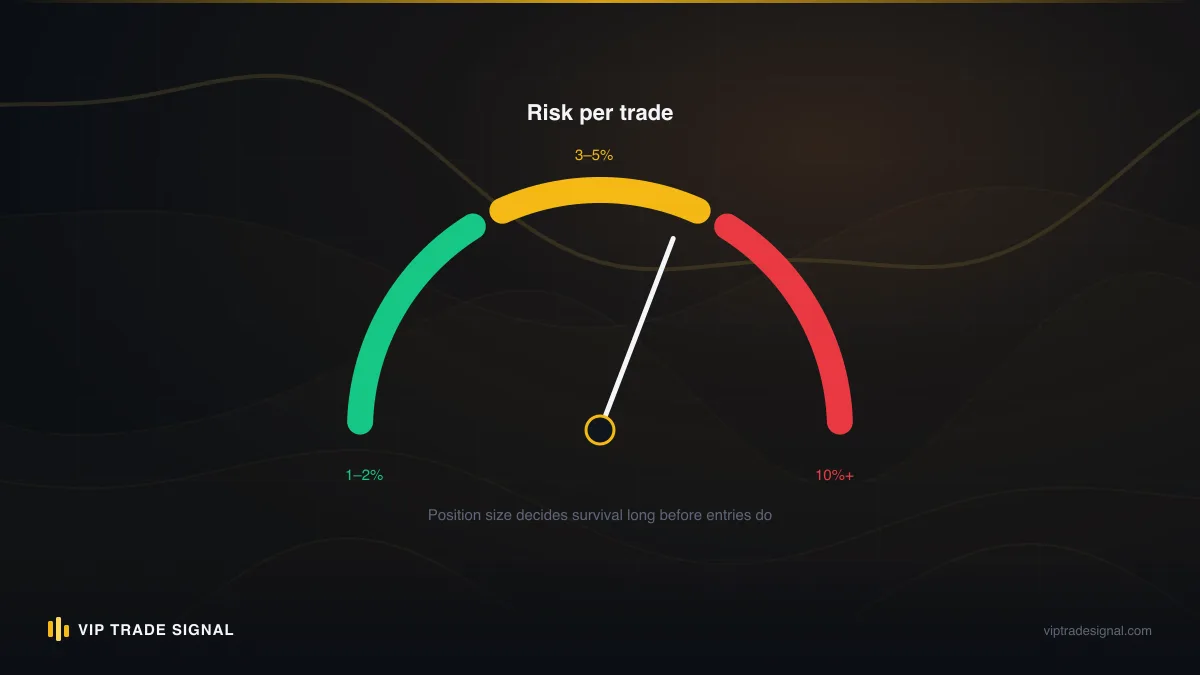 Risk gauge showing the gap between broker maximum leverage and survivable gold position sizing